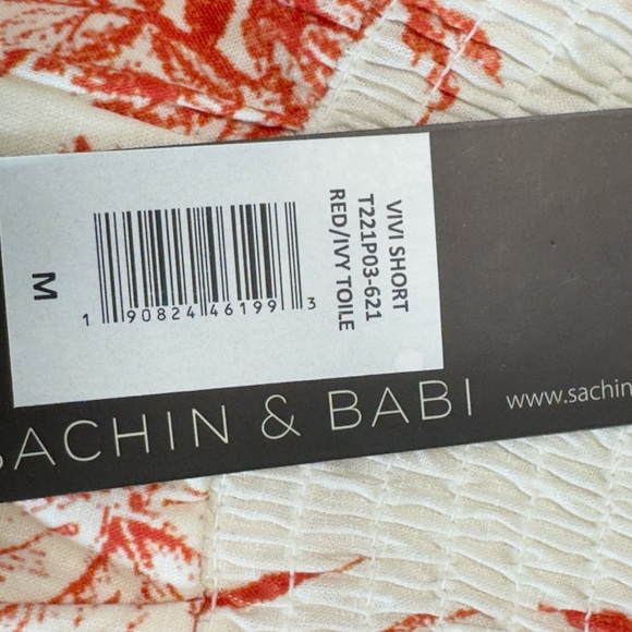 Sachin + Babi Vivi Red Toile Shorts XS, S, M Smocked High Waist 100% Cotton NWT - Picture 9 of 9